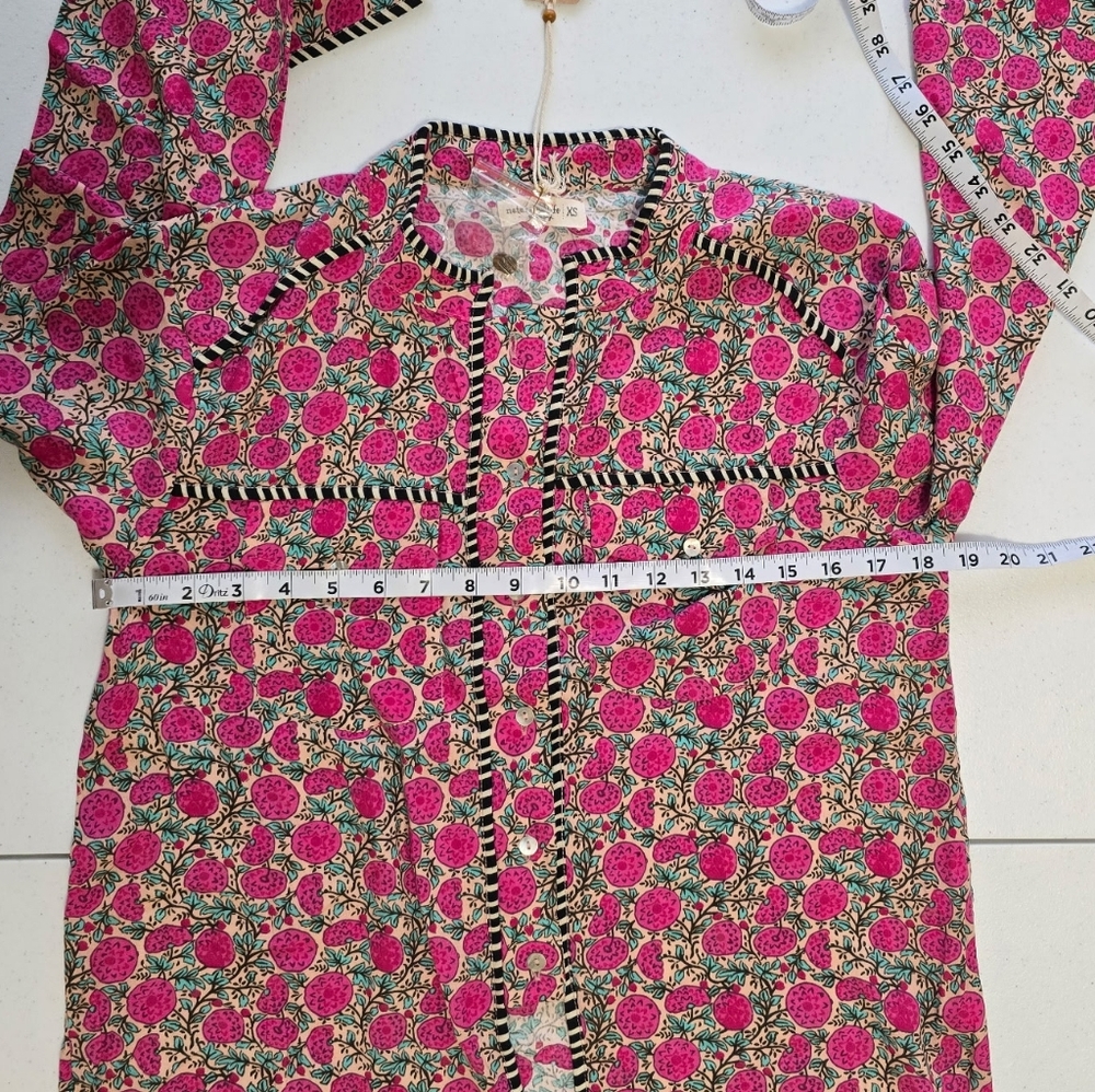 Natural Life Button Up Puff Print Boho Long Sleev… - image 7